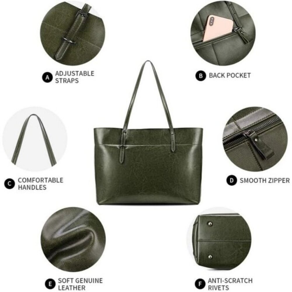 ⚡Women Green Vintage Genuine Leather Tote Shoulder Bag Satchel Handbag - Picture 5 of 6